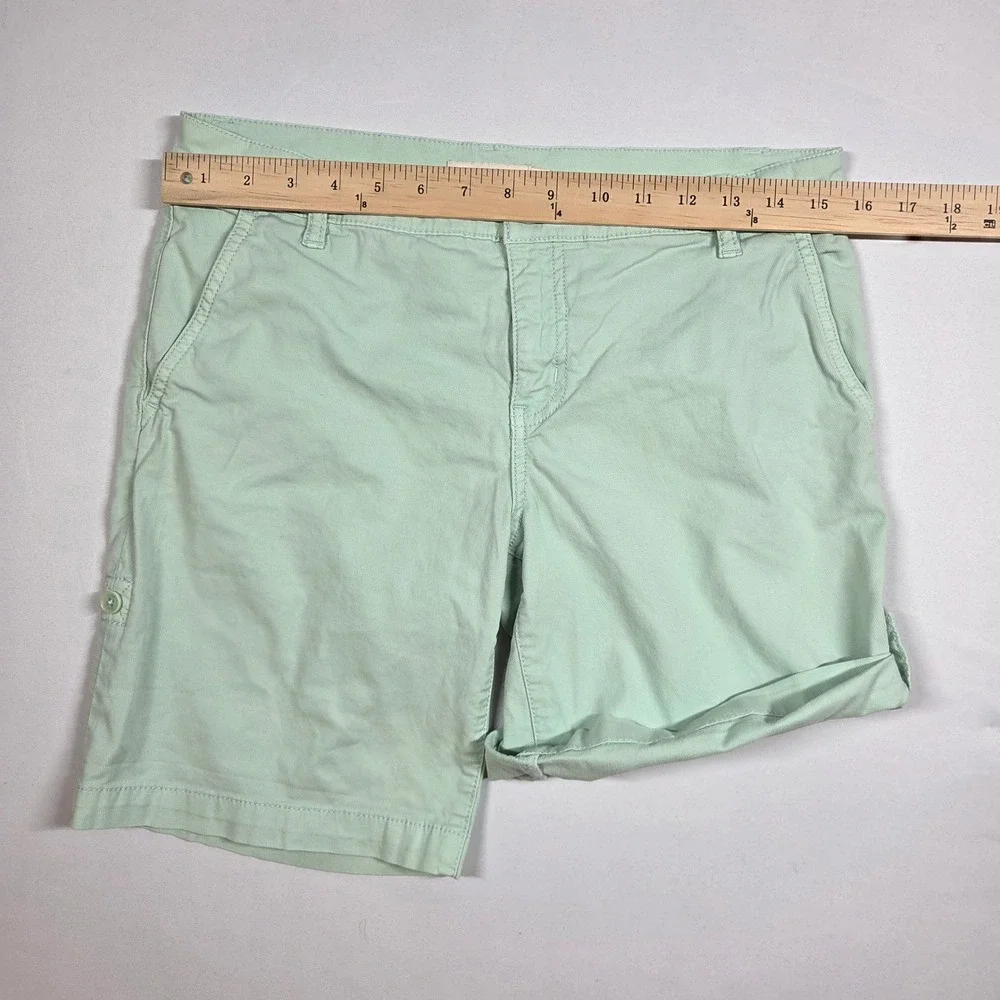 Tory Burch Mint Green Chino Shorts Women Size 27 Roll Up Button Tab Cotton Twill